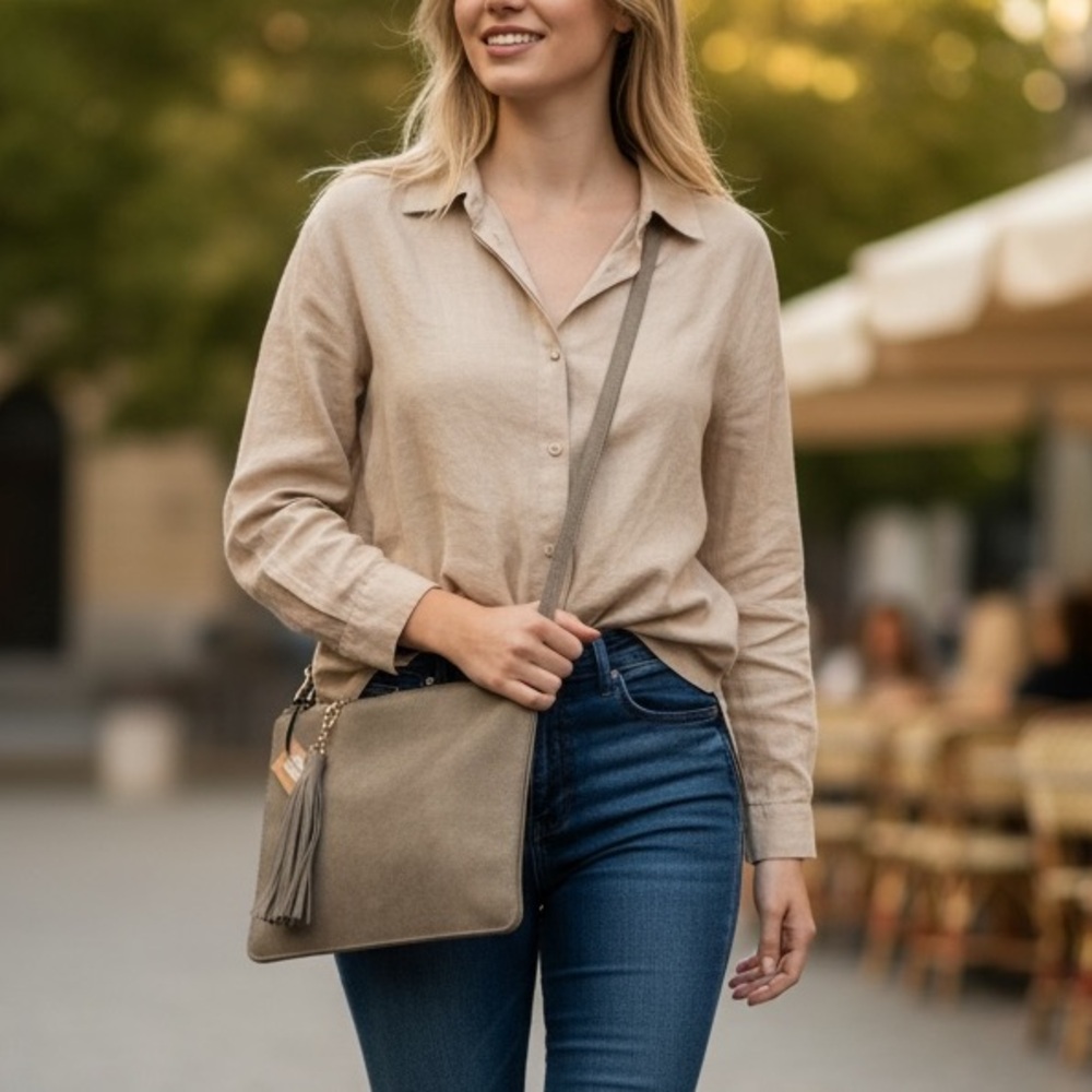 Stone Vegan Clutch/Crossbody w Tassel Accent